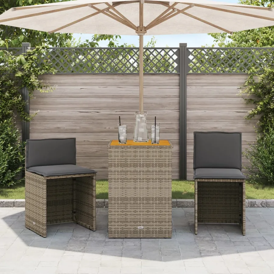 Ensemble de bistro 3 pcs avec coussins gris résine tressée - 3