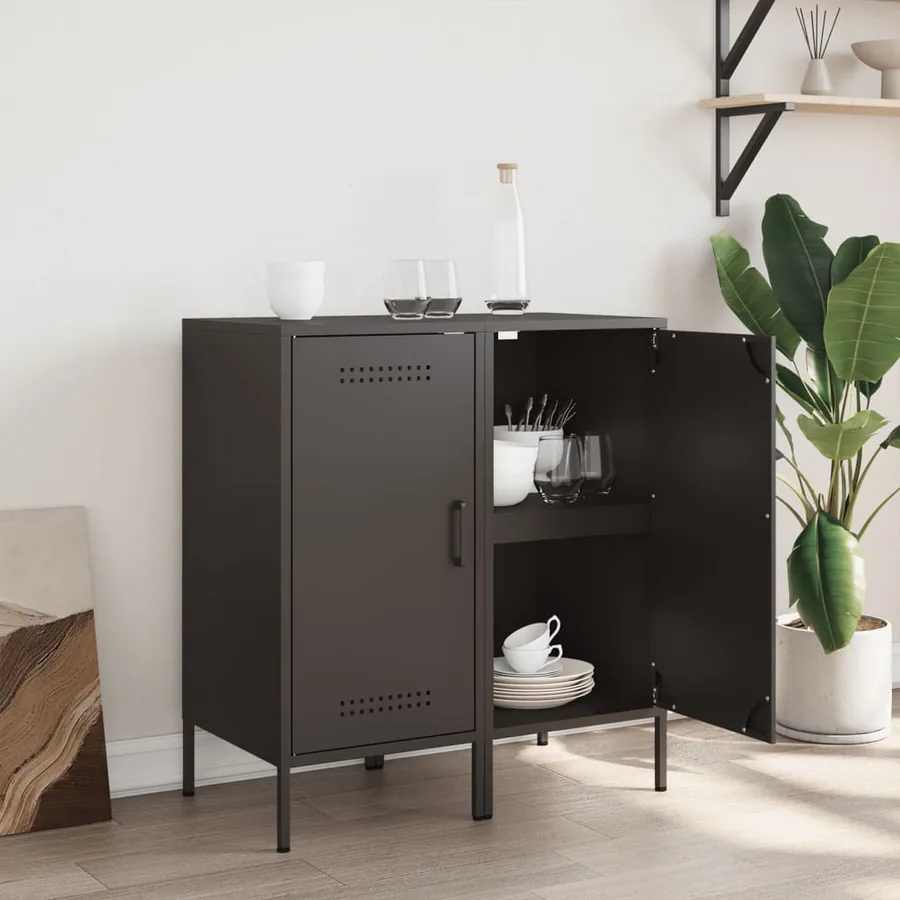 Buffets 2 pcs noir 36x39x79 cm acier - 3