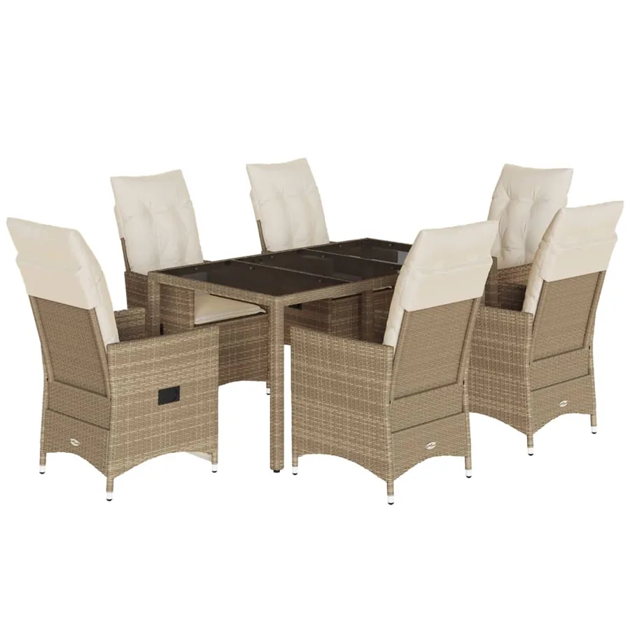 Ensemble à manger de jardin et coussins 7 pcs beige poly rotin - 2