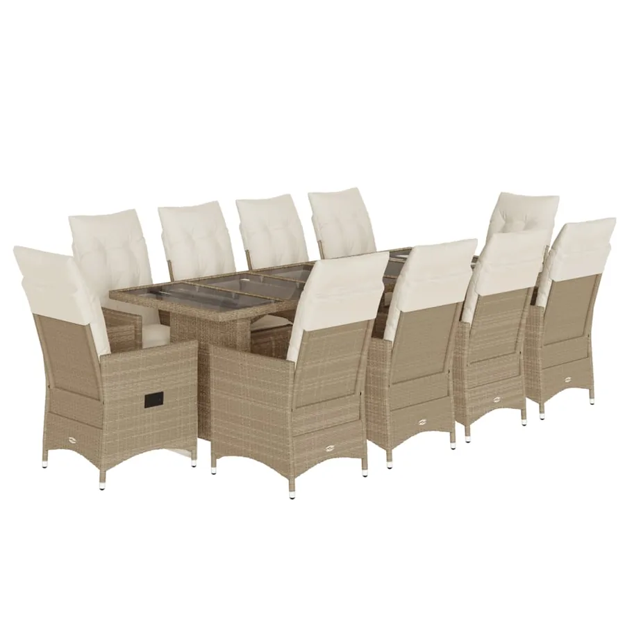 Ensemble de bistro de jardin 11 pcs coussins beige poly rotin - 2