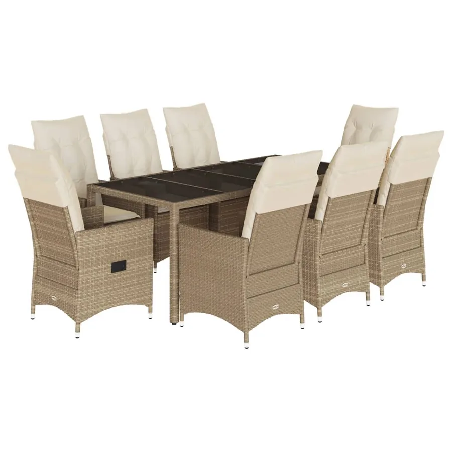 Ensemble à manger de jardin et coussins 9 pcs beige Poly rotin - 2