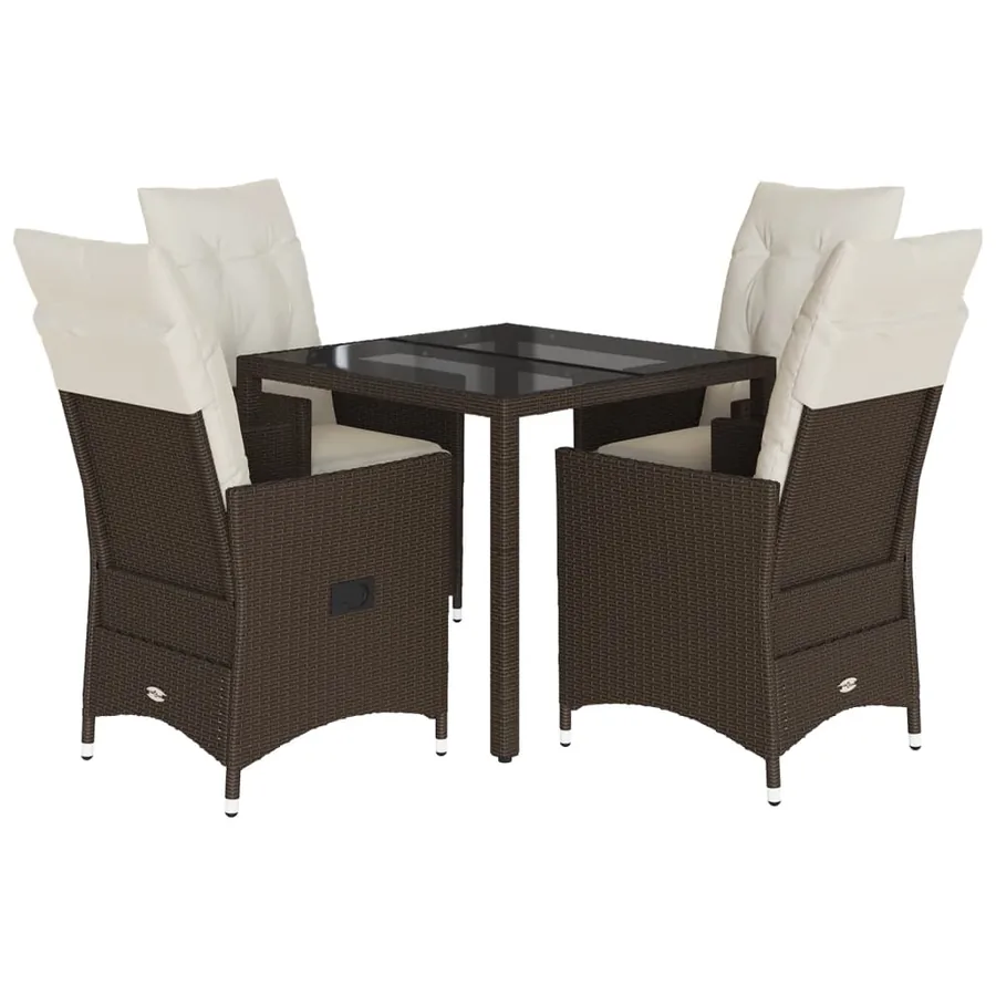 Ensemble à manger de jardin 5 pcs et coussins marron poly rotin - 2