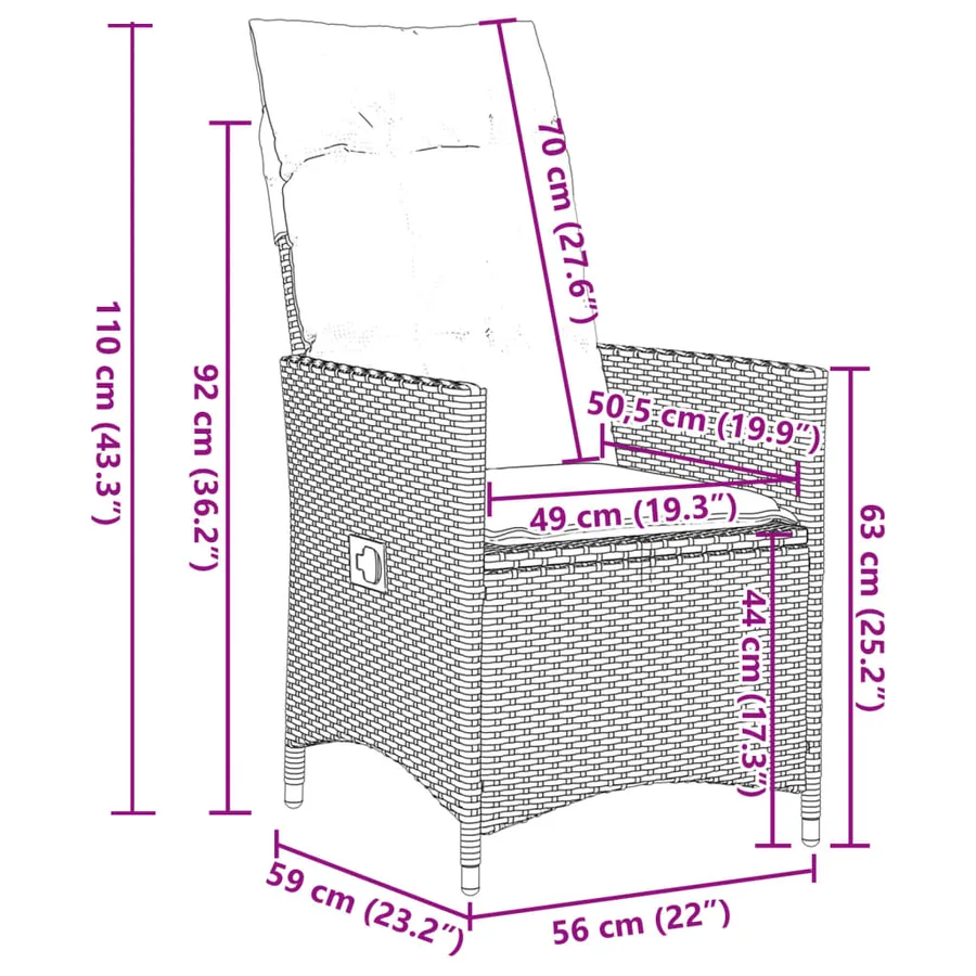 Ensemble à manger de jardin 5 pcs et coussins marron poly rotin - 8
