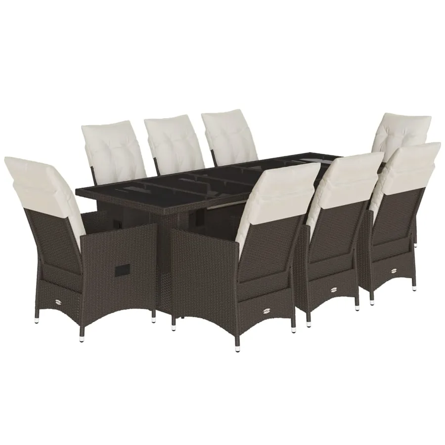 Ensemble de bistro de jardin 9 pcs coussins marron poly rotin - 2