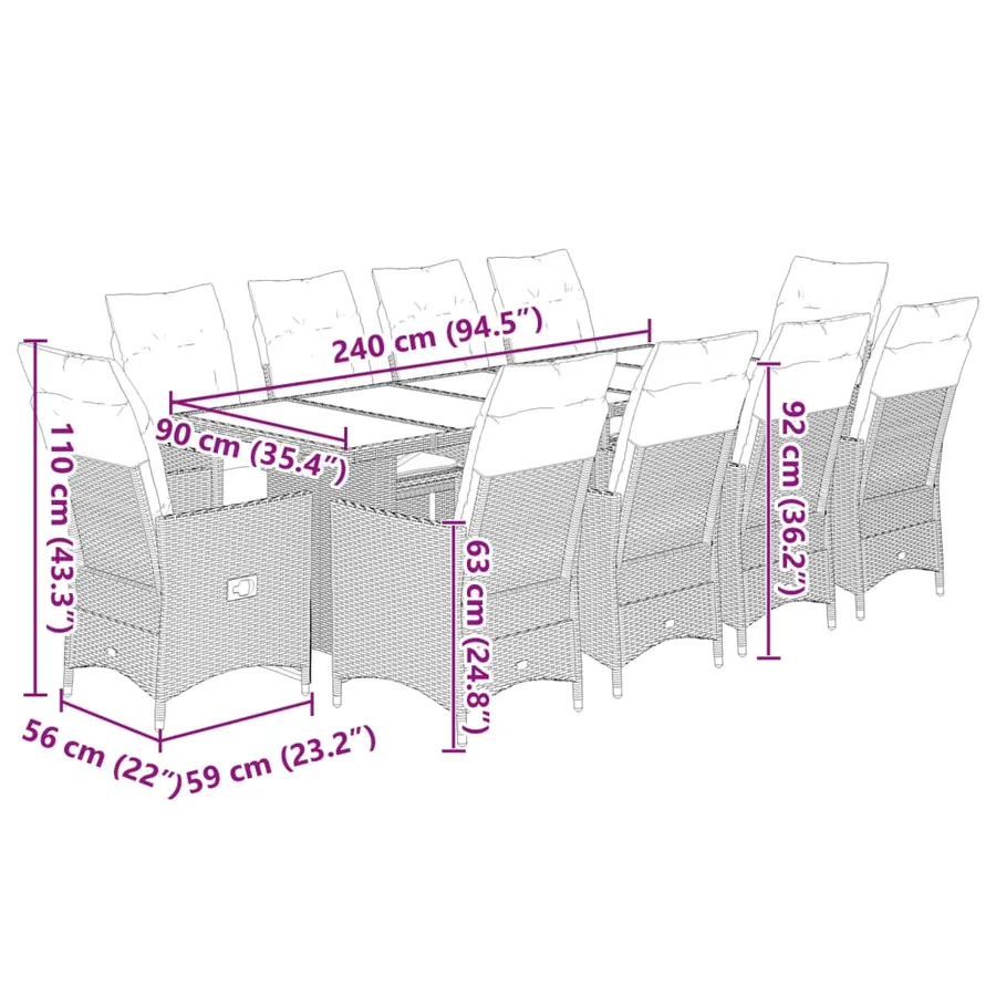 Ensemble de bistro de jardin 9 pcs coussins marron poly rotin - 7