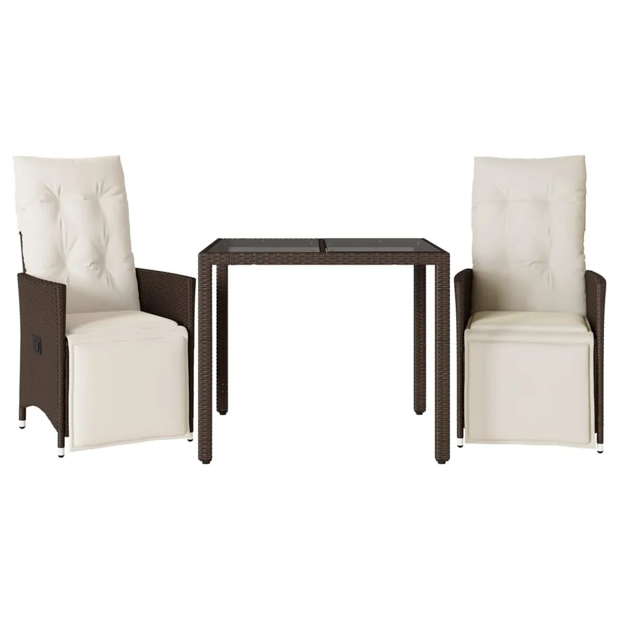 Ensemble de bistro de jardin 3 pcs coussins marron poly rotin - 2