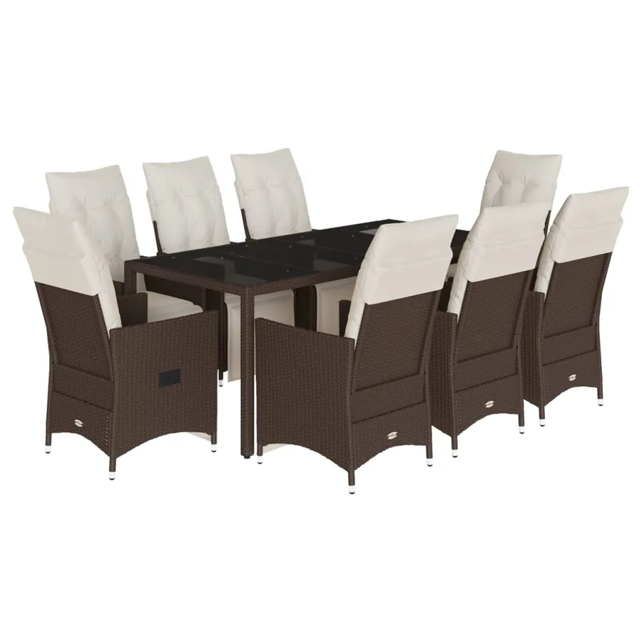 Ensemble de bistro de jardin 9 pcs coussins marron poly rotin - 2