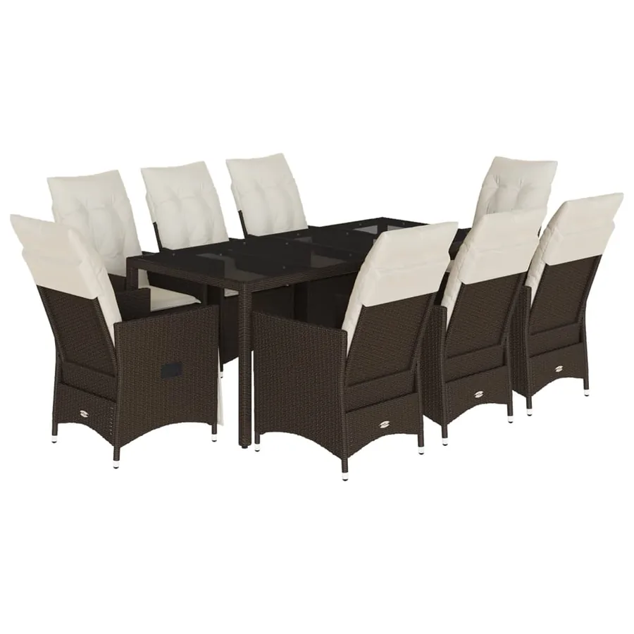 Ensemble à manger de jardin et coussins 9 pcs marron poly rotin - 2