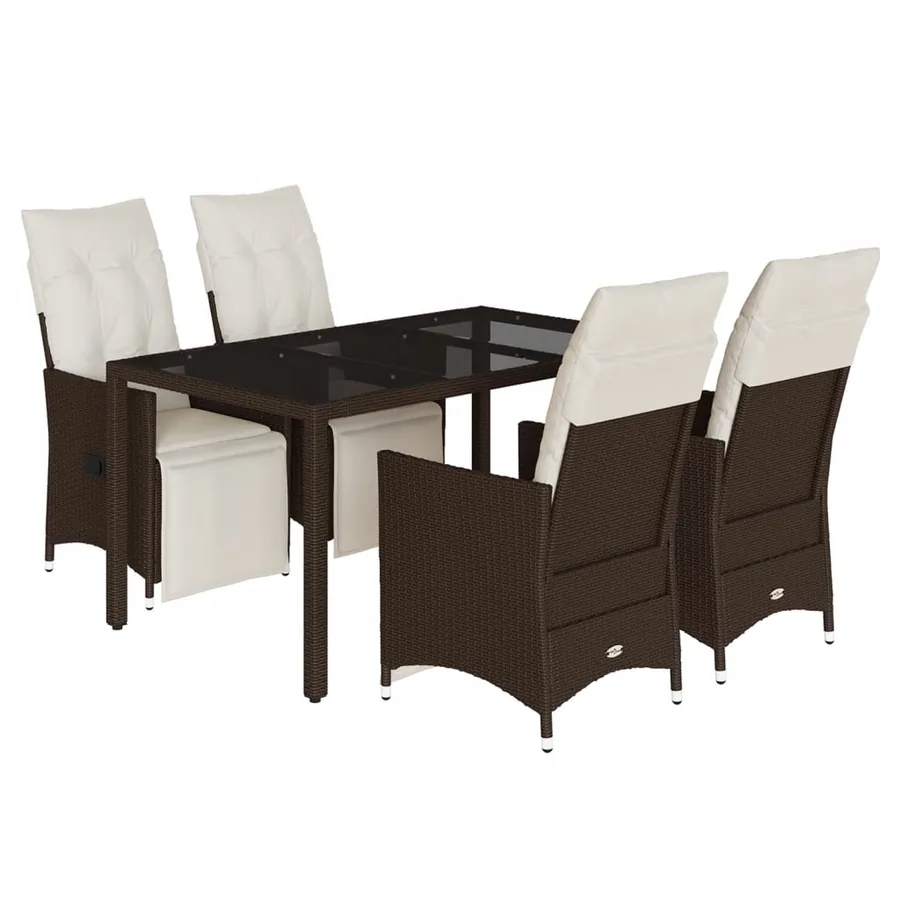 Ensemble de bistro de jardin 5 pcs coussins marron poly rotin - 2