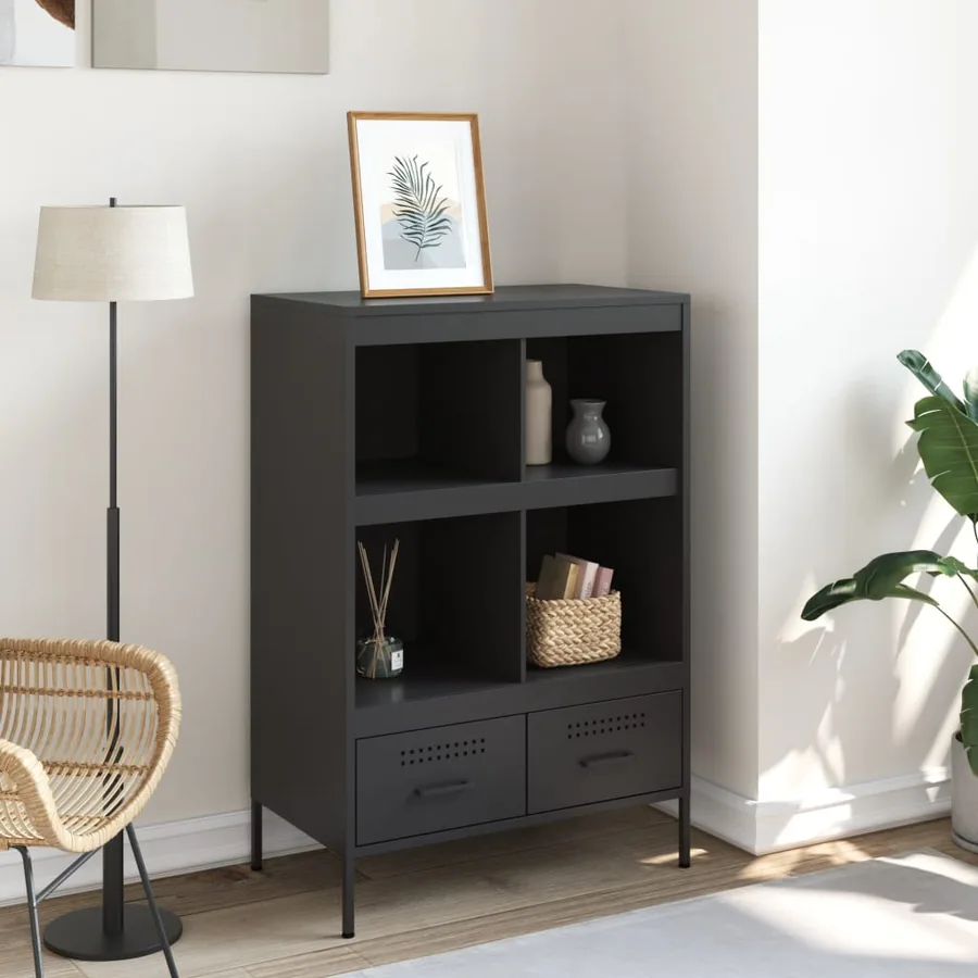Buffet haut noir 68x39x101,5 cm acier - 3