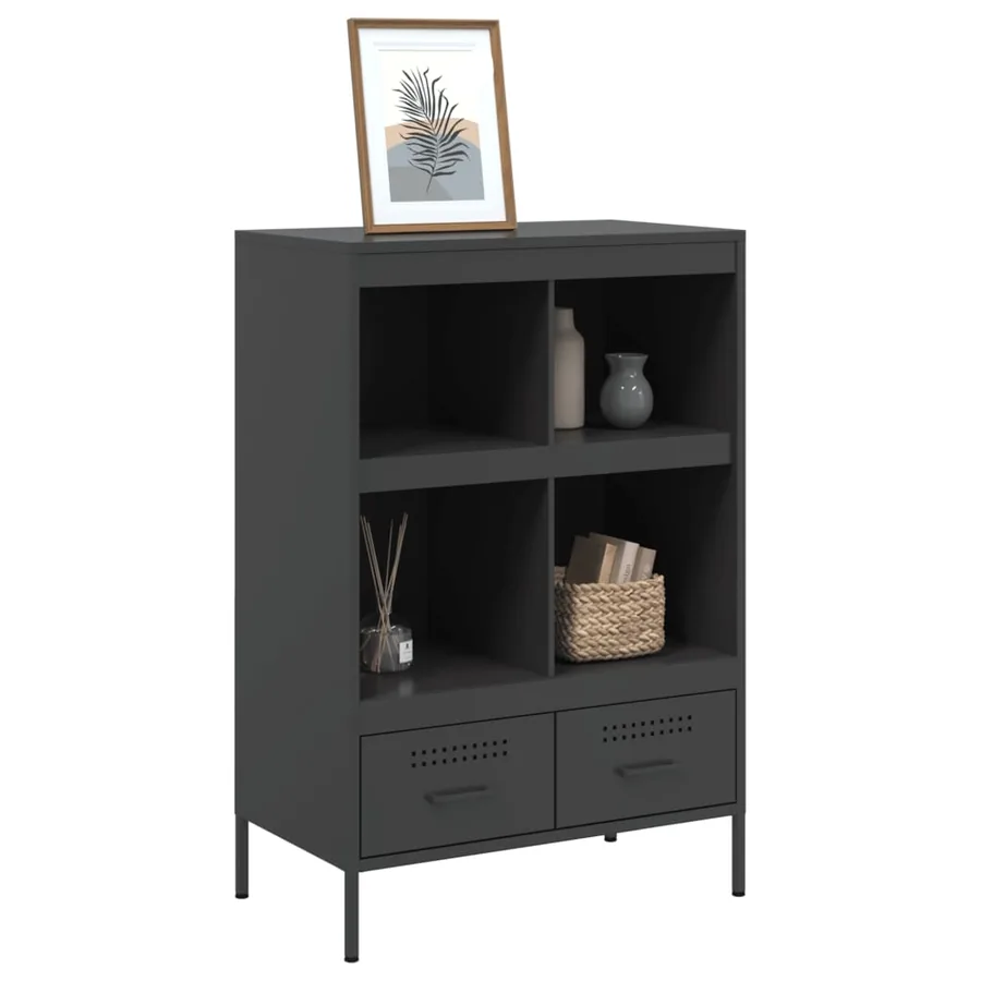 Buffet haut noir 68x39x101,5 cm acier - 4