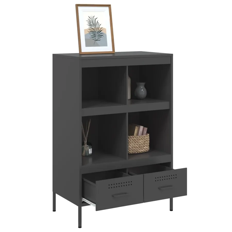 Buffet haut noir 68x39x101,5 cm acier - 5