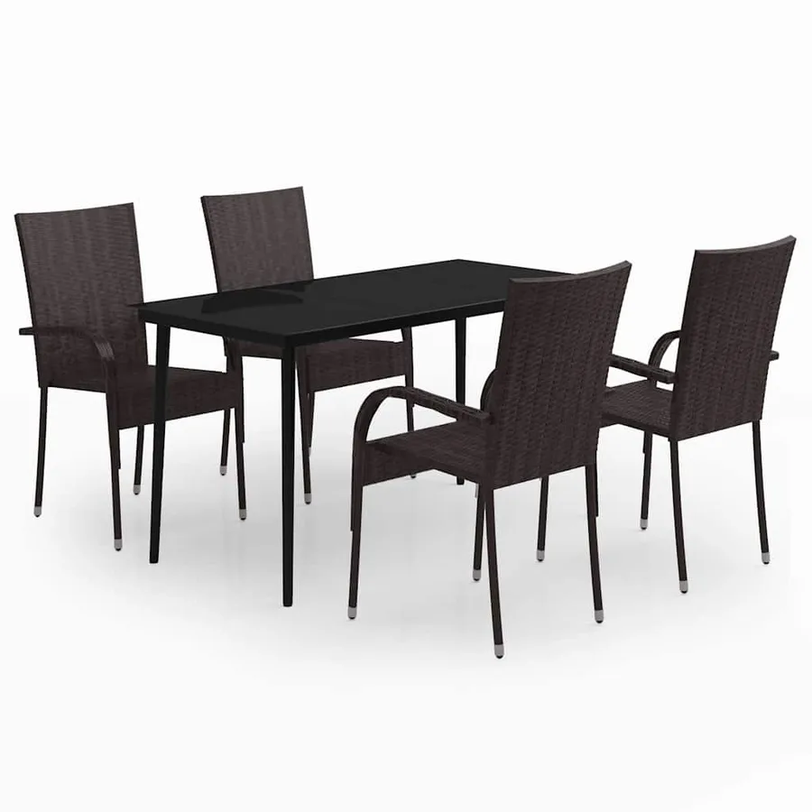 Ensemble à manger de jardin 5 pcs Marron et noir - 2