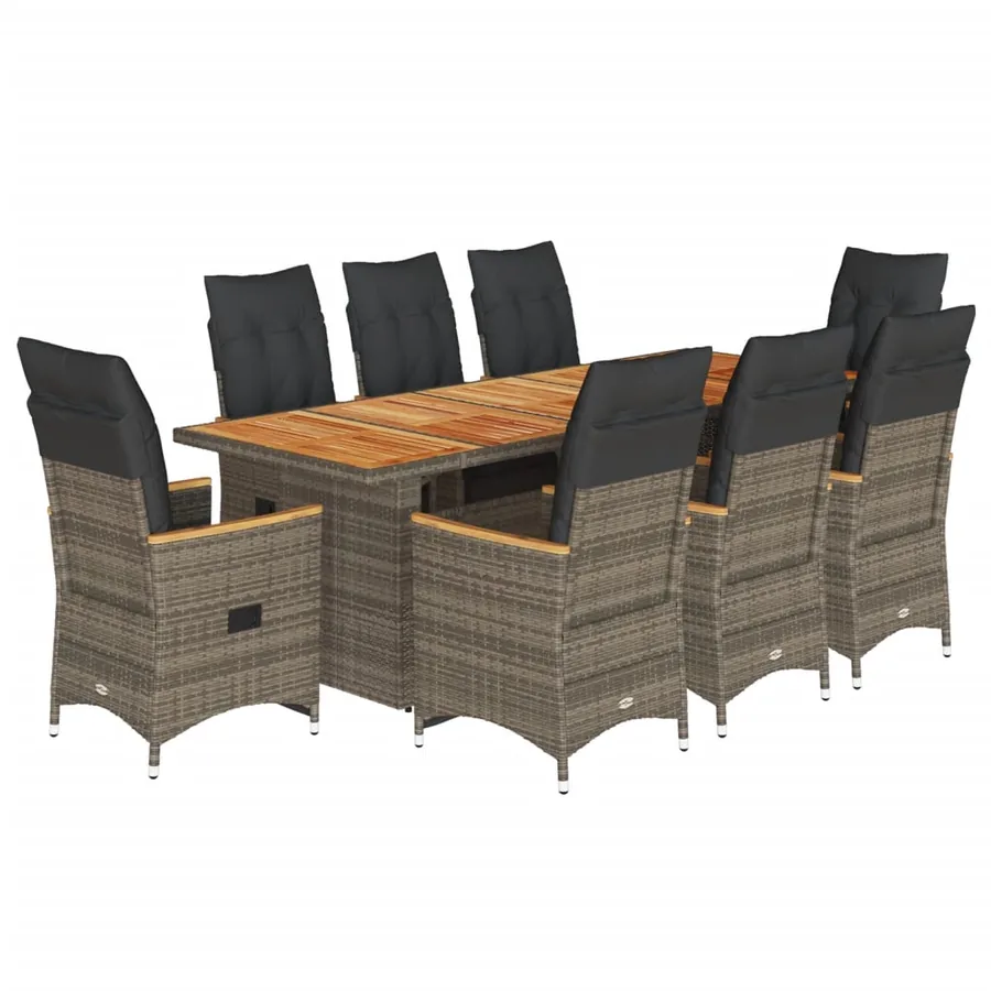 Ensemble de bistro de jardin 9 pcs coussins gris poly rotin - 2