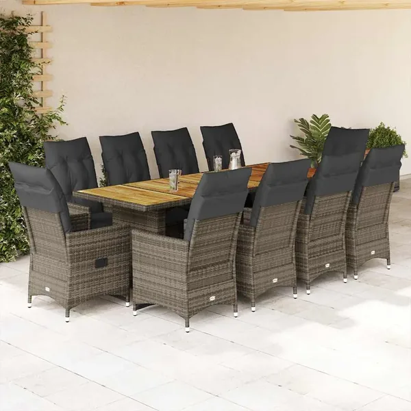 Ensemble de bistro de jardin 11 pcs coussins gris poly rotin
