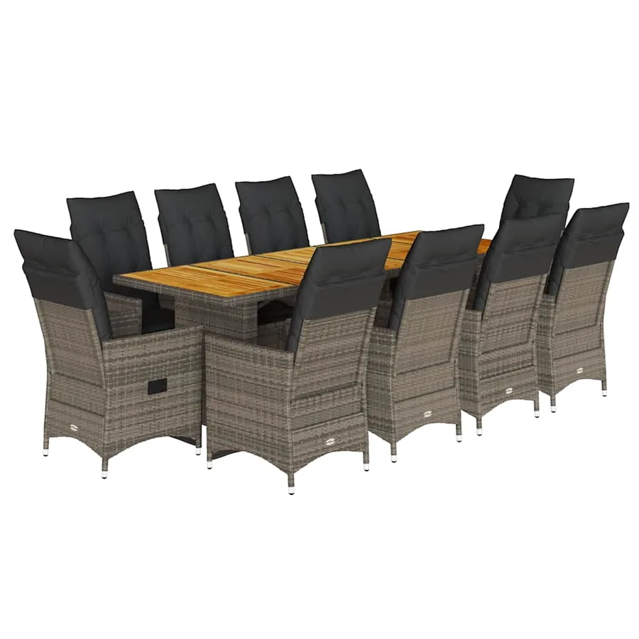 Ensemble de bistro de jardin 11 pcs coussins gris poly rotin - 2