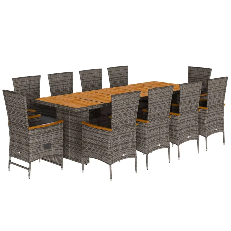 Ensemble à manger de jardin 11pcs avec coussins gris poly rotin - 2