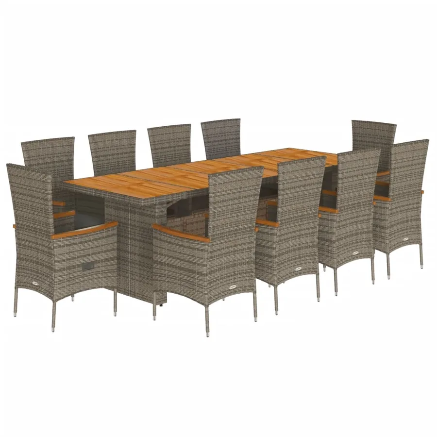 Ensemble à manger de jardin 11pcs avec coussins gris poly rotin - 2