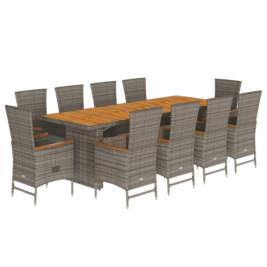 Ensemble à manger de jardin 11pcs avec coussins gris poly rotin - 2