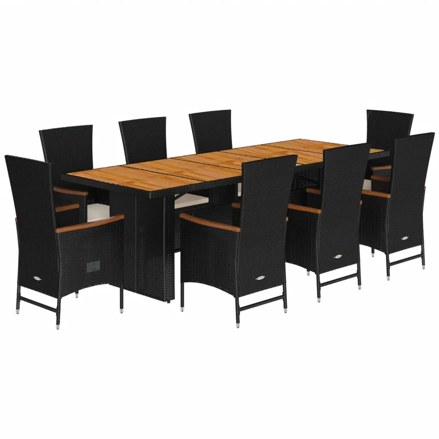 Ensemble à manger de jardin 9pcs coussins noir résine tressée - 2