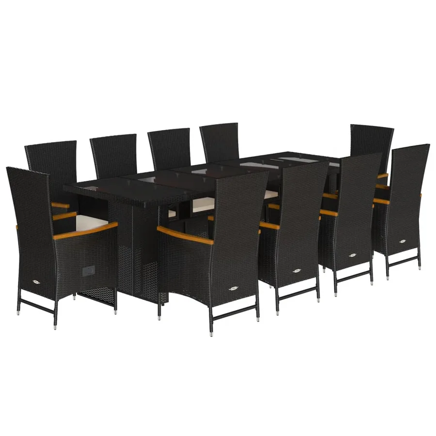 Ensemble à manger de jardin 11 pcs coussins noir résine tressée - 2
