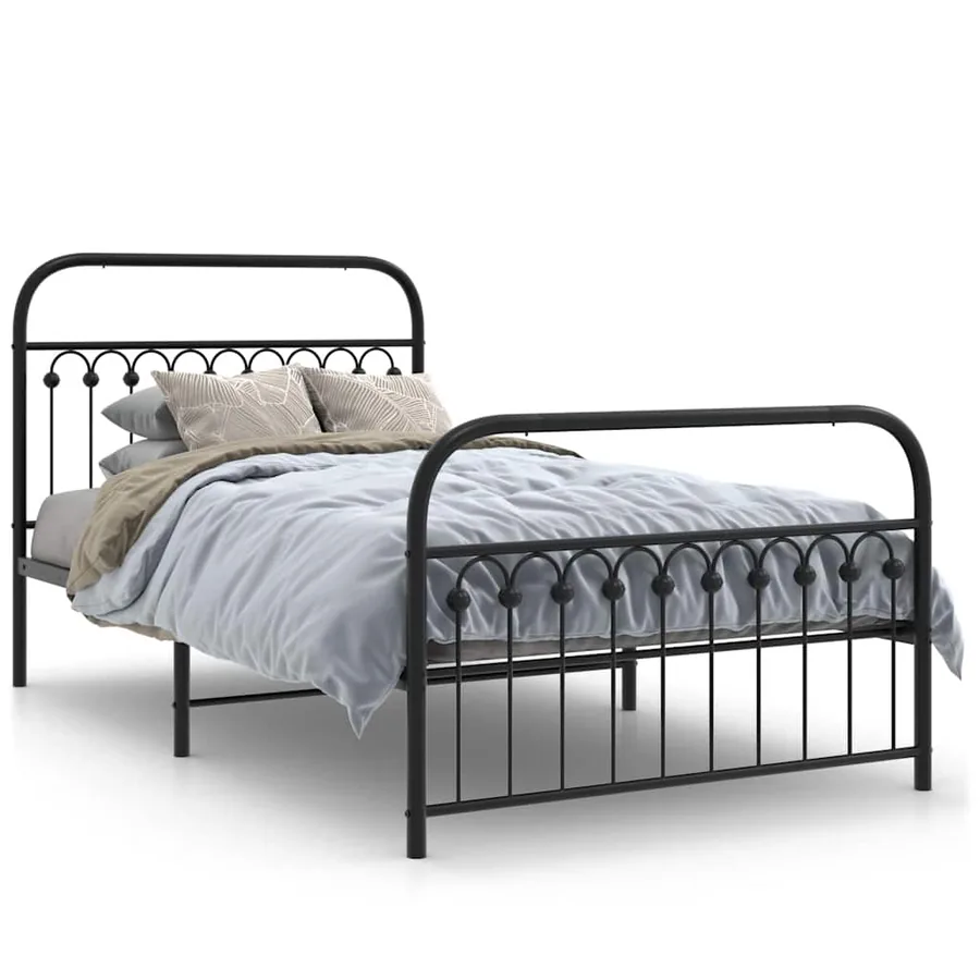 Cadre de lit métal sans matelas avec pied de lit noir 107x203cm - 2
