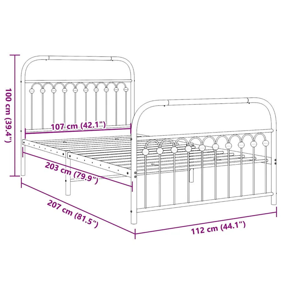 Cadre de lit métal sans matelas avec pied de lit noir 107x203cm - 8