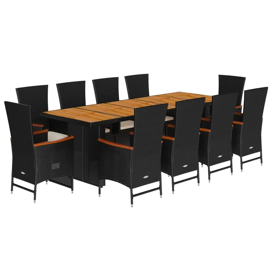 Ensemble à manger de jardin 11 pcs coussins noir résine tressée - 2