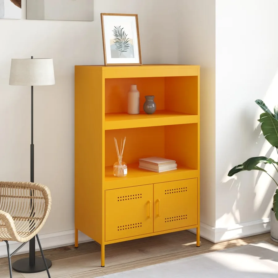 Buffet haut jaune moutarde 68x39x113 cm acier - 3