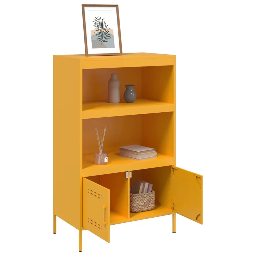 Buffet haut jaune moutarde 68x39x113 cm acier - 5