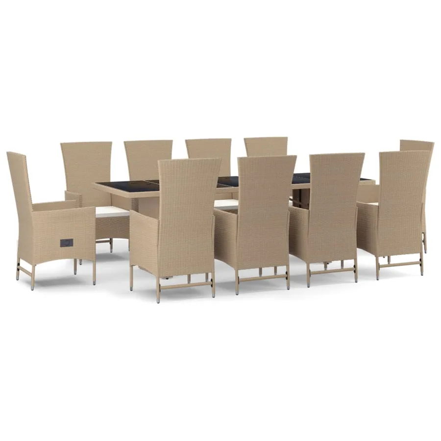 Ensemble à manger de jardin et coussins 11 pcs beige poly rotin - 2