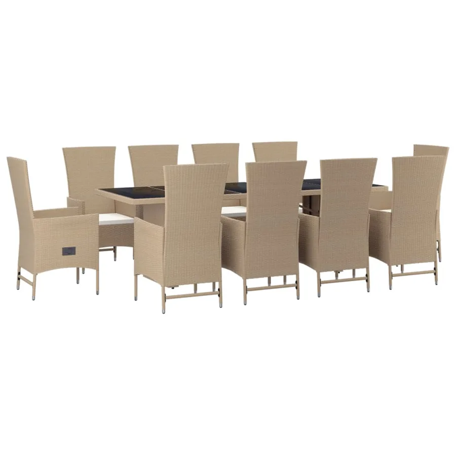 Ensemble à manger de jardin et coussins 11 pcs beige poly rotin - 3