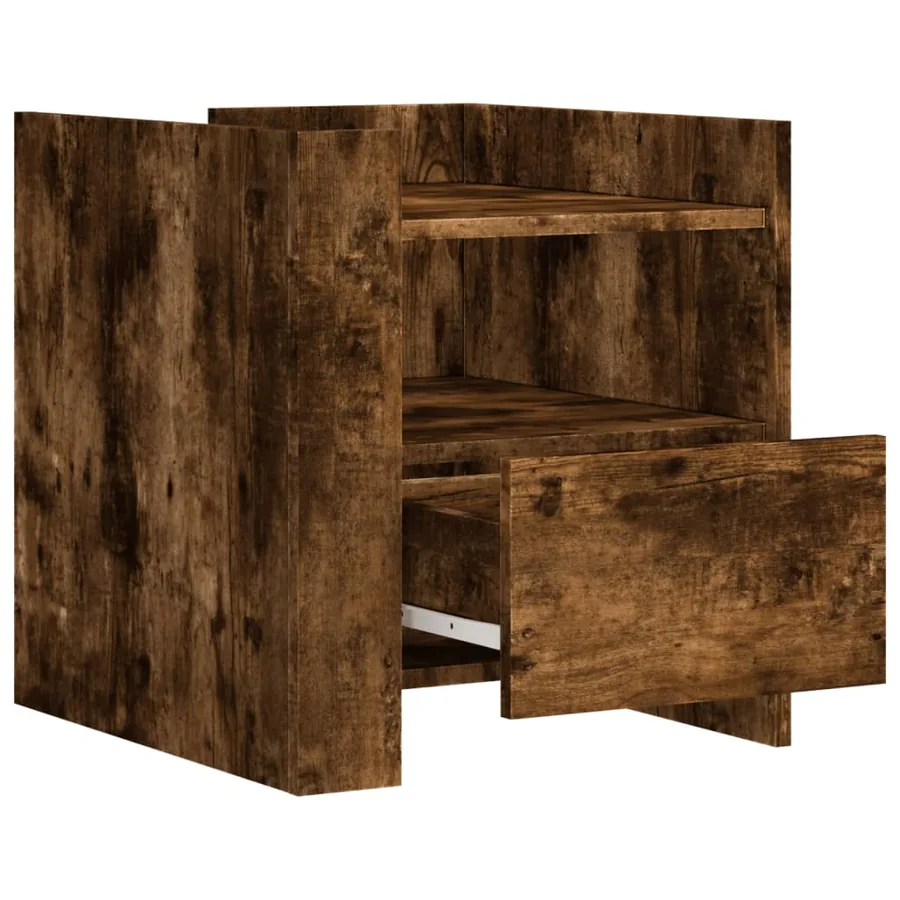 Table de chevet chêne fumé 45x50x50 cm bois d'ingénierie - 7