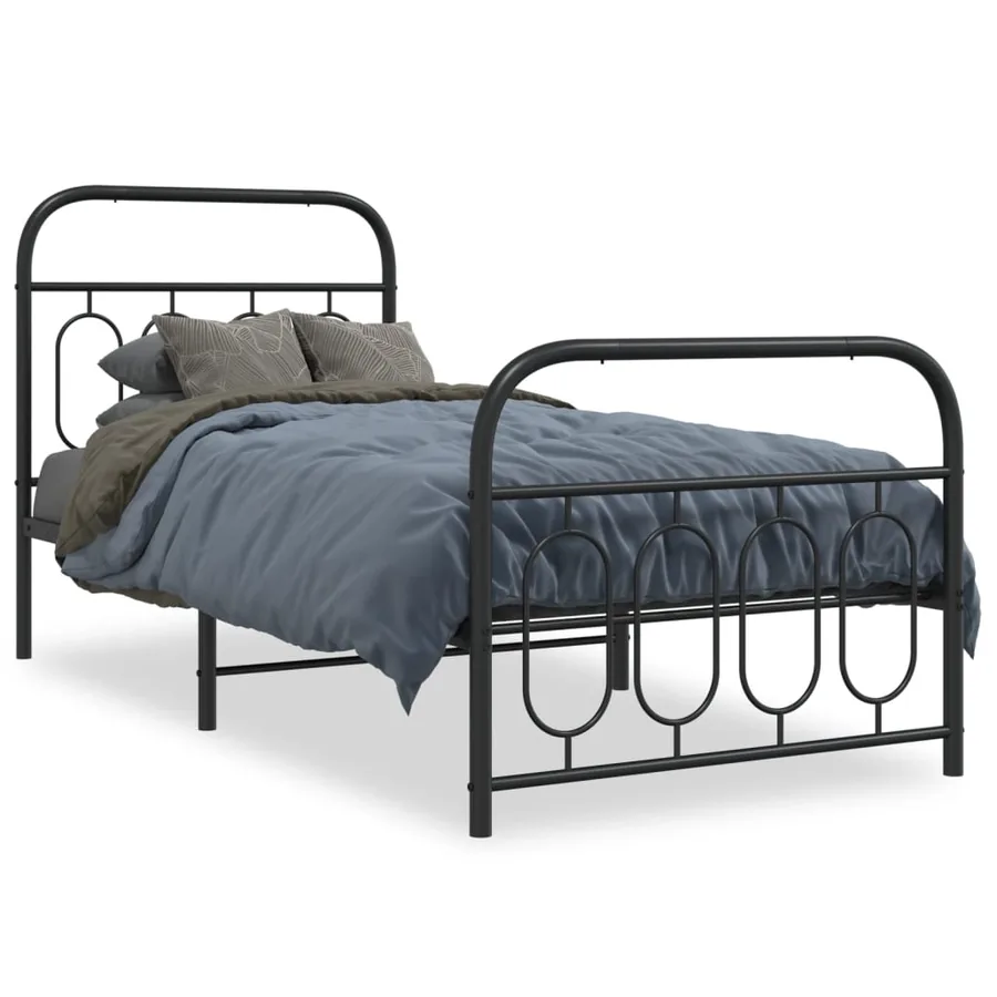 Cadre de lit métal sans matelas avec pied de lit noir 90x200 cm - 2