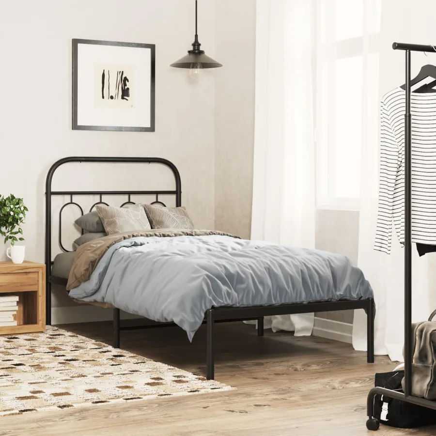 Cadre de lit métal sans matelas avec tête de lit noir 90x190 cm