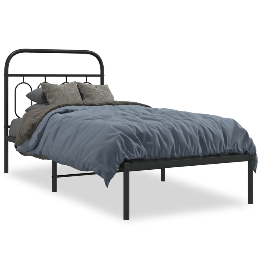 Cadre de lit métal sans matelas avec tête de lit noir 90x190 cm - 2