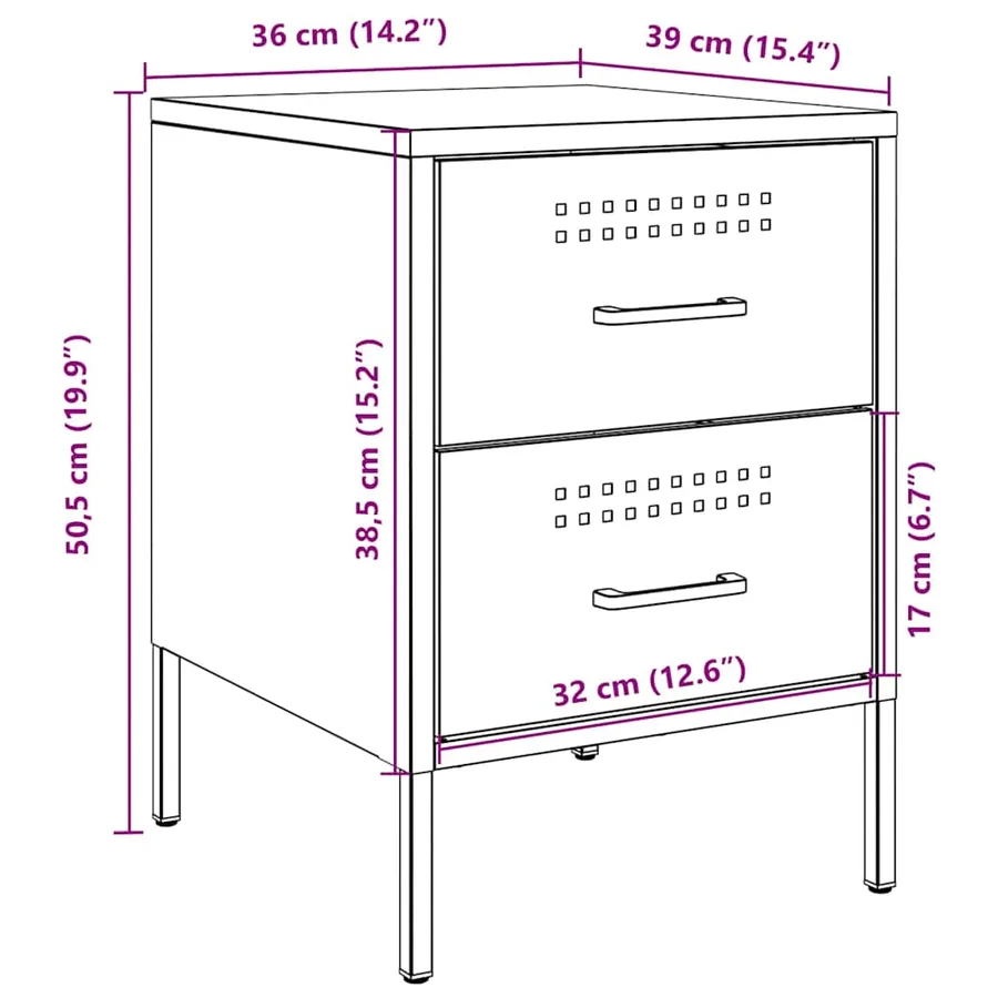 Tables de chevet 2 pcs blanc 36x39x50,5 cm acier - 13