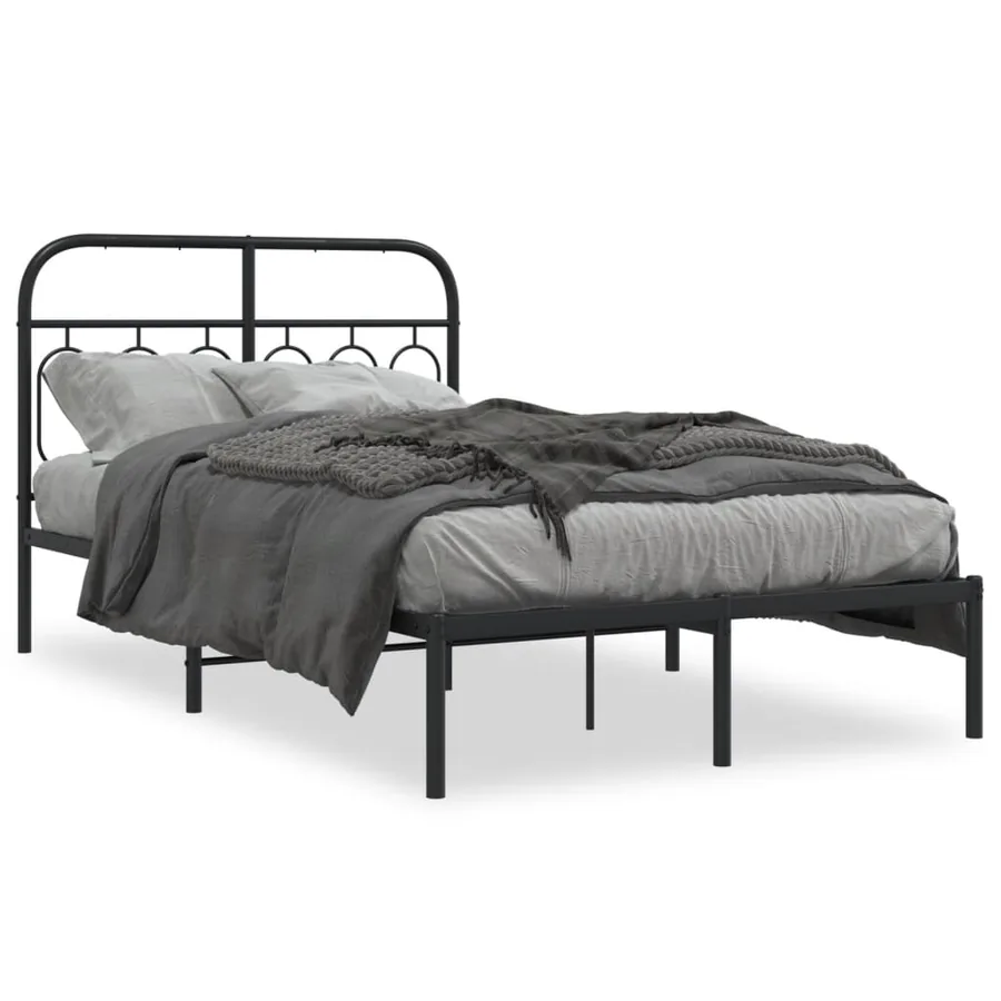 Cadre de lit métal sans matelas avec tête de lit noir 120x190cm - 2