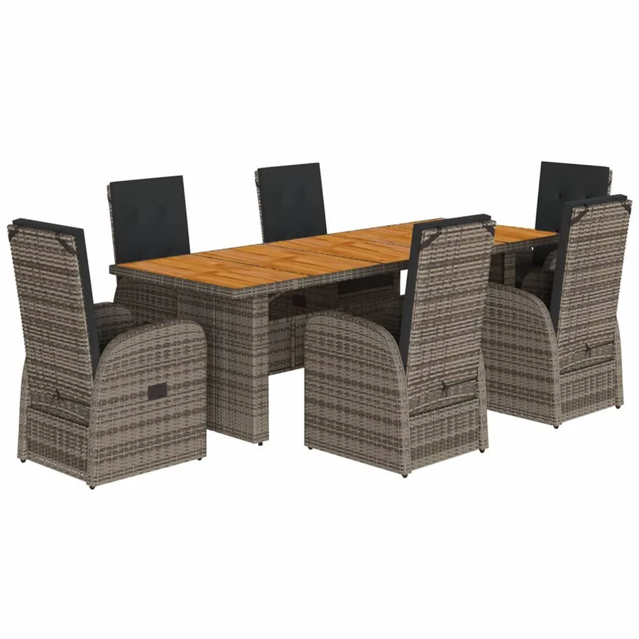 Ensemble à manger de jardin et coussins 7 pcs gris rotin - 2