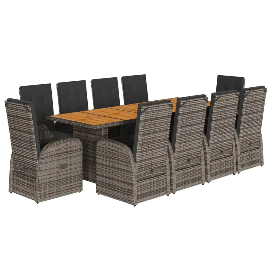 Ensemble à manger de jardin 11pcs avec coussins gris poly rotin - 2