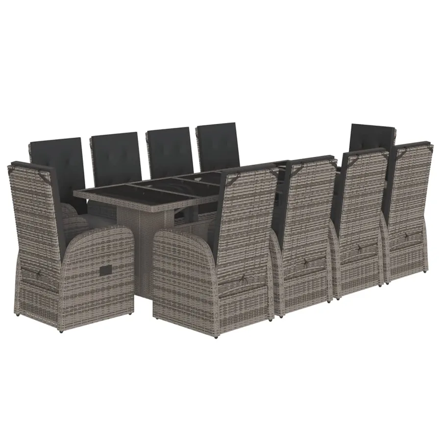 Ensemble à manger de jardin 11pcs avec coussins gris poly rotin - 2