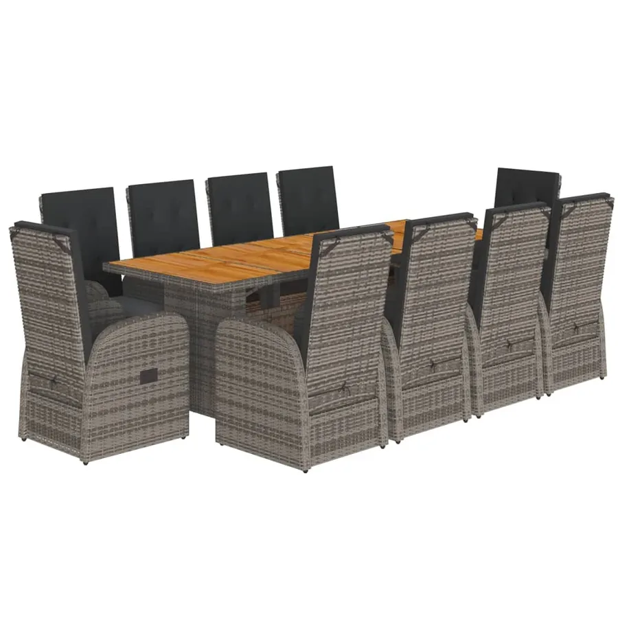 Ensemble à manger de jardin 11pcs avec coussins gris poly rotin - 2