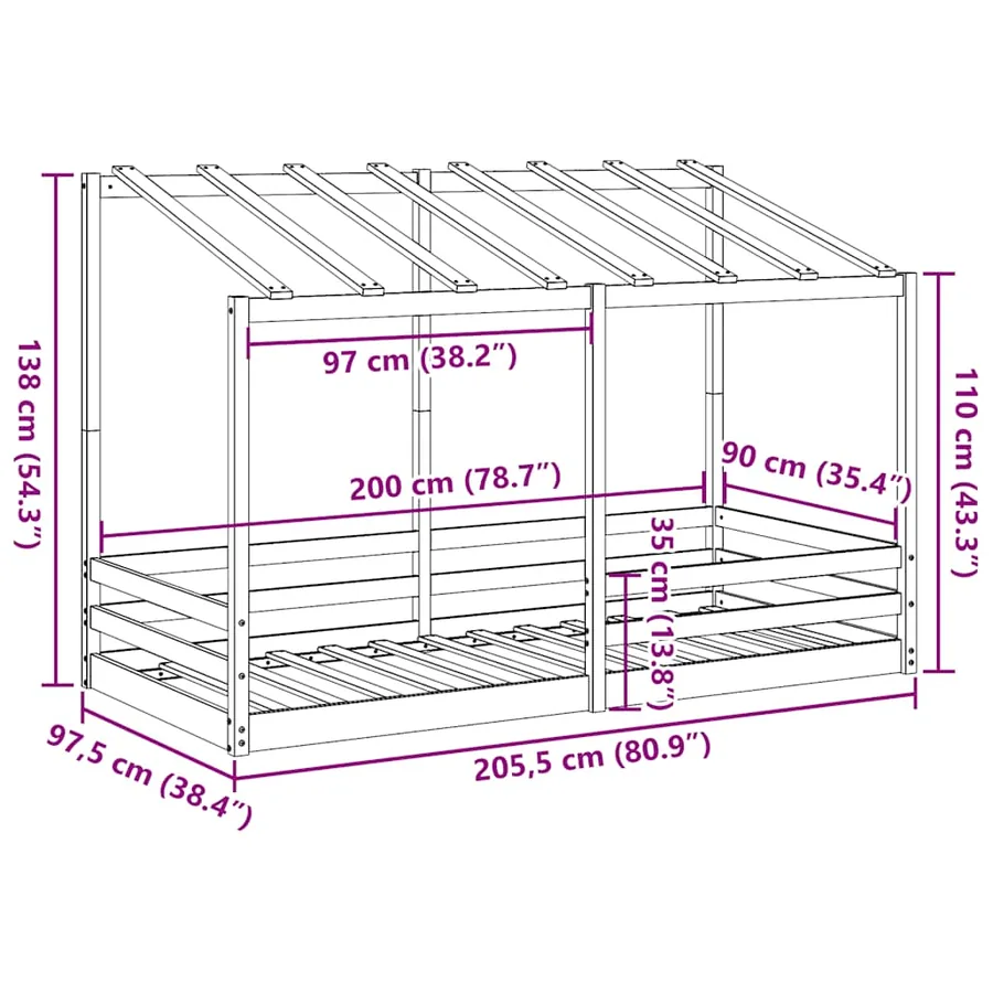 Lit pour enfants sans matelas 90x200 cm bois pin massif - 9