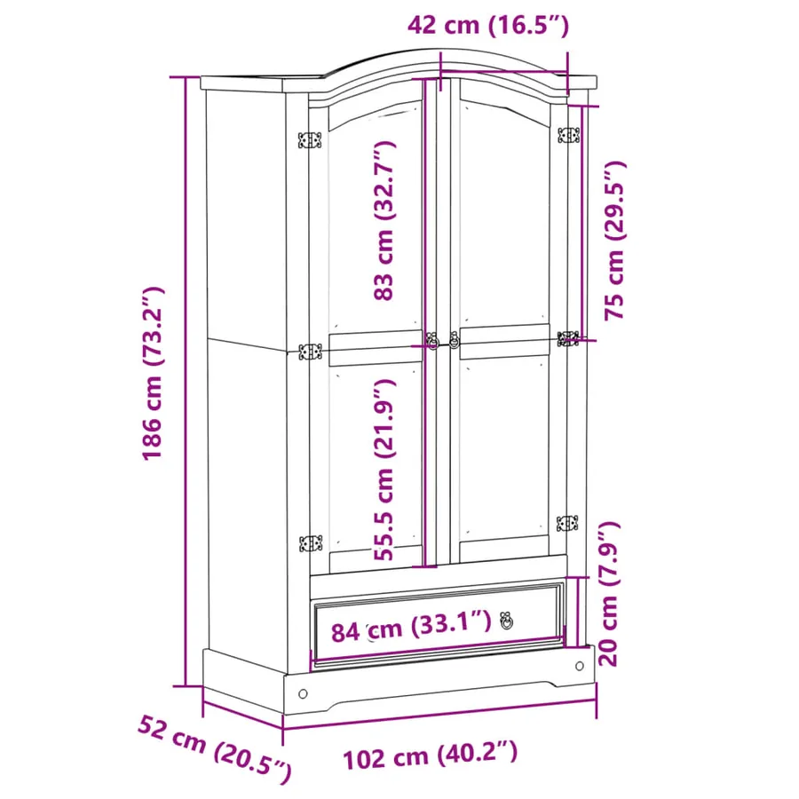 Garde-robe Corona 102x52x186 cm bois de pin massif - 9