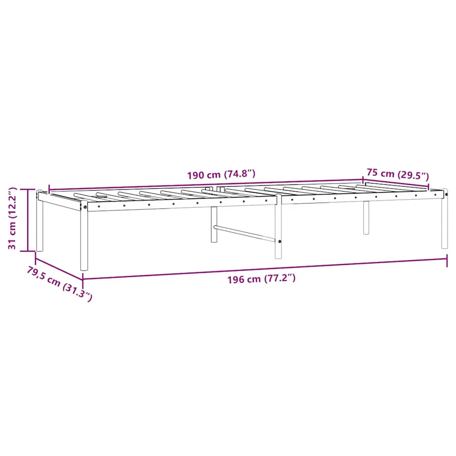 Cadre de lit métal sans matelas blanc 75x190 cm - 7