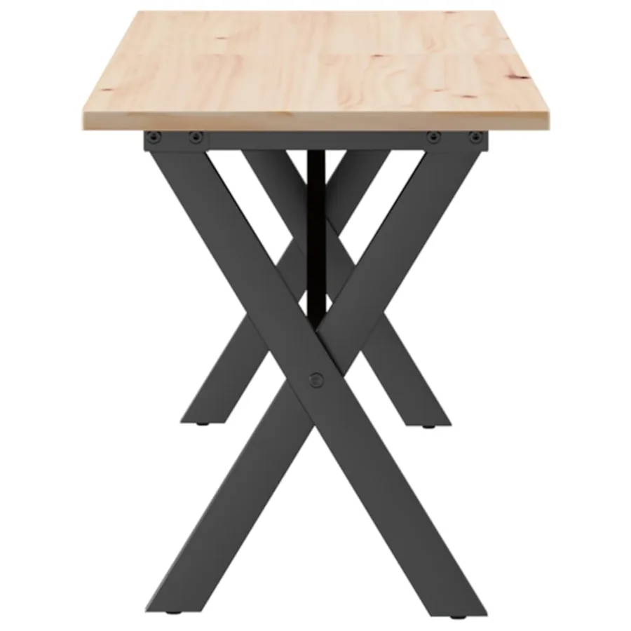 Table basse cadre en X 160x40x45 cm bois de pin massif et acier - 5