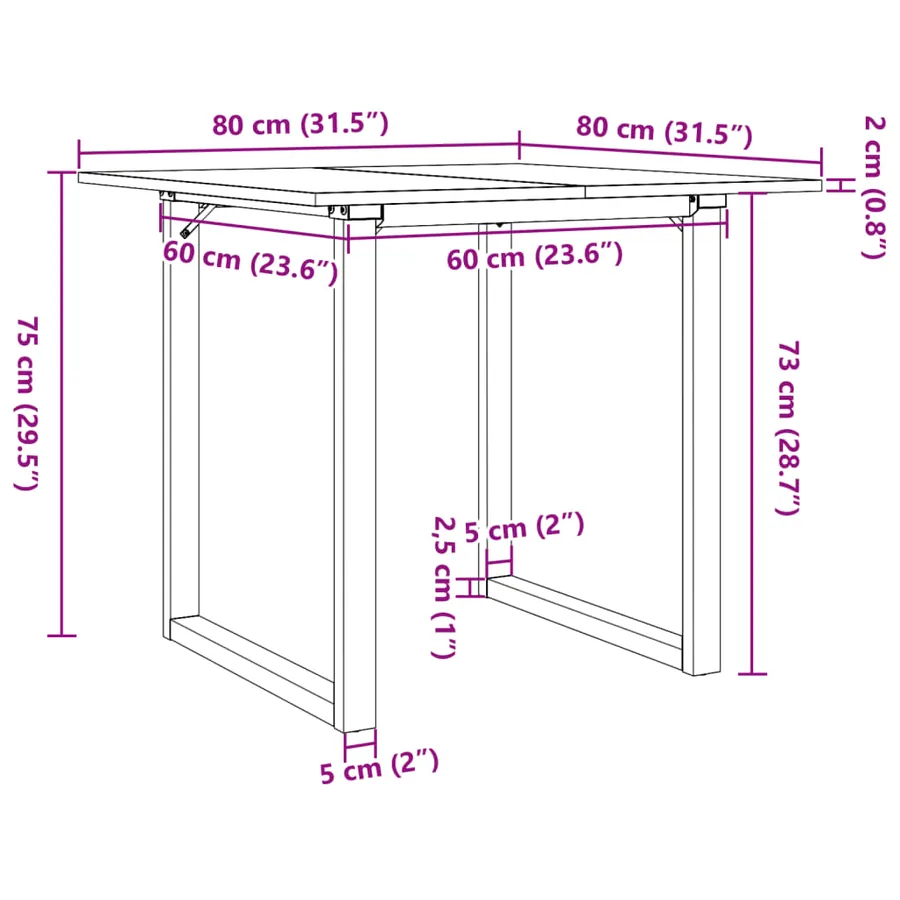 Table à manger cadre en O 80x80x75 cm bois de pin massif acier - 10