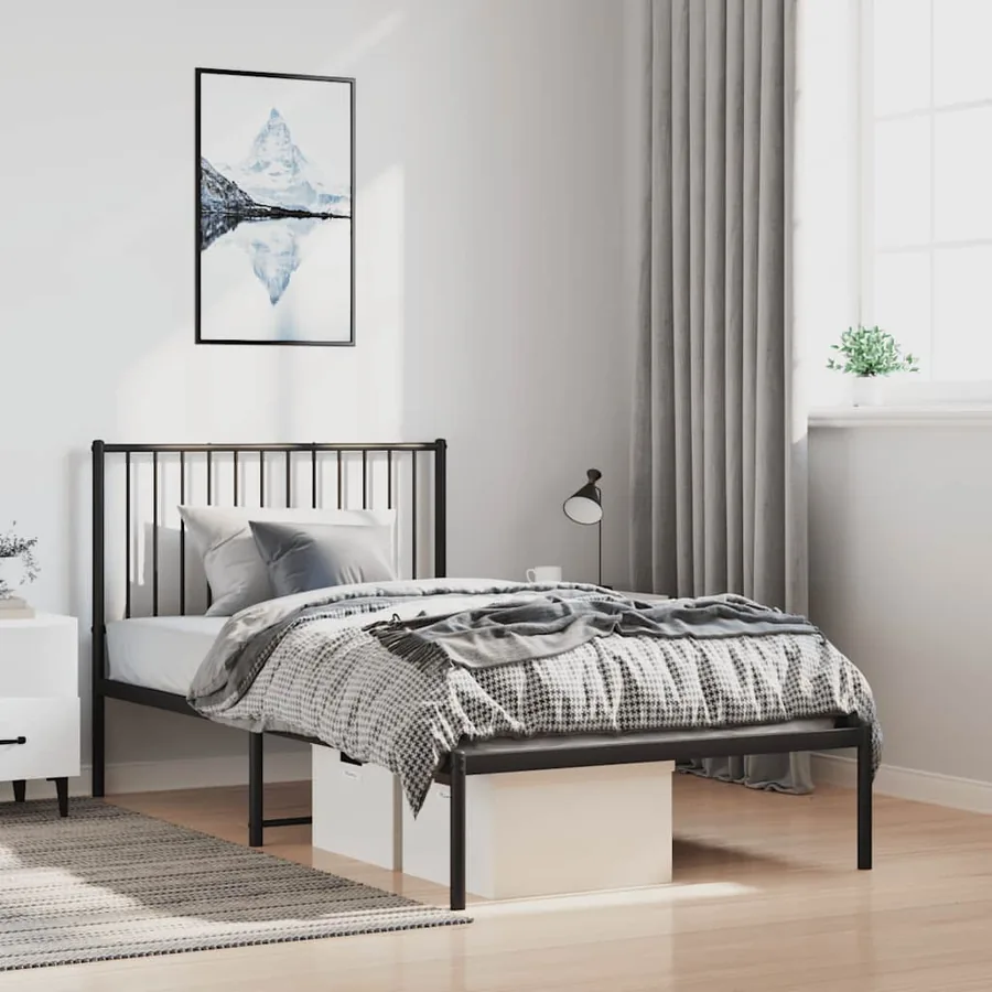 Cadre de lit métal sans matelas avec tête de lit noir 100x200cm