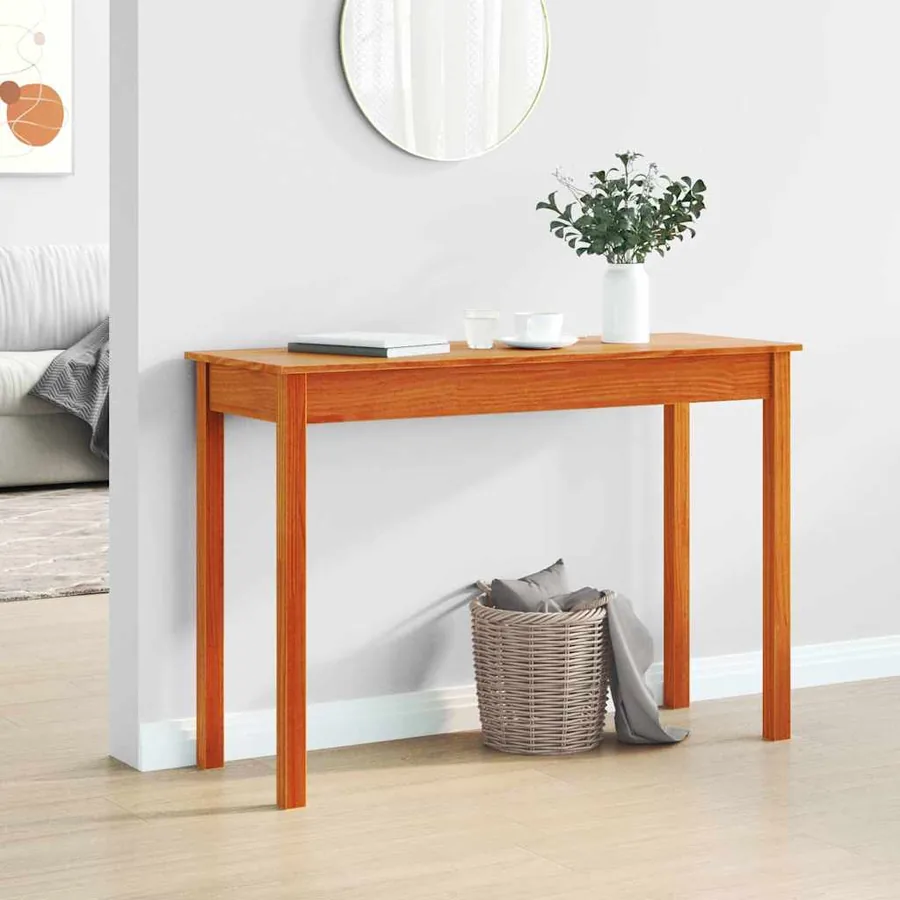 Table console marron miel 110x40x75 cm bois massif de pin - 3