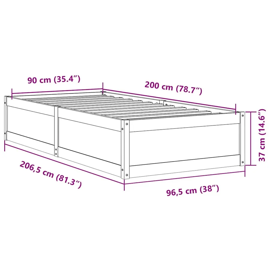 Cadre de lit sans matelas 90x200 cm bois de pin massif - 9